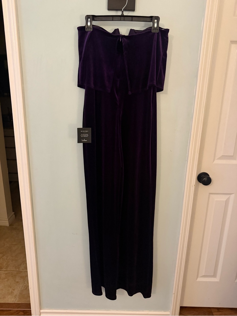 Lulu's Velvet Strapless Jumpsuit in Deep Purple